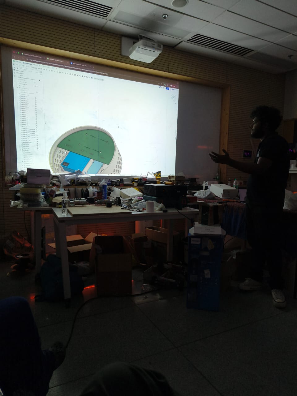 Abhinav Hari presenting his DIY air quality monitor design during show and tell